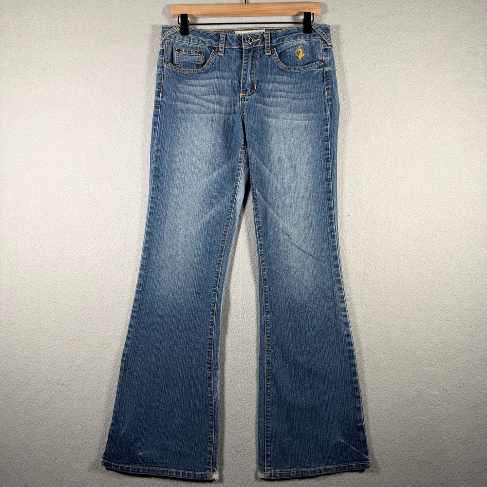 Phat Fashions Silver Label Womens Flare Jeans Embroidered Logo Blue Size 8 31x31